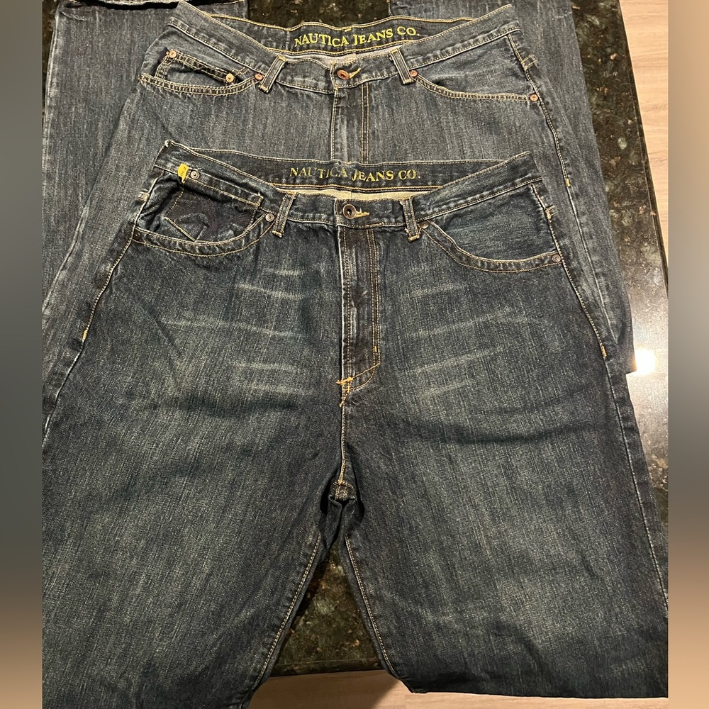 ***Vintage***’Nautica Jeans Mens 36 X 30 Straight Leg Dark Stonewash & Dark Blue